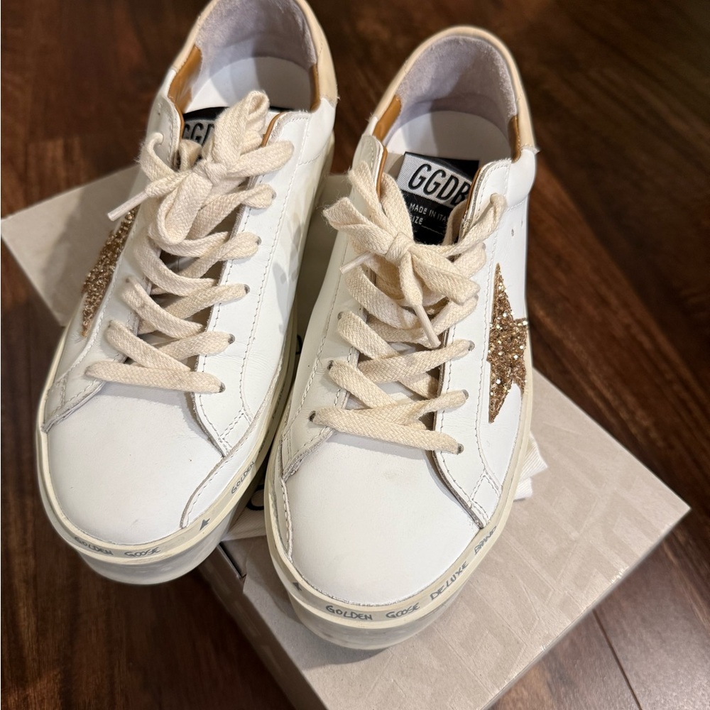 Golden Goose White and Gold Sneakers
